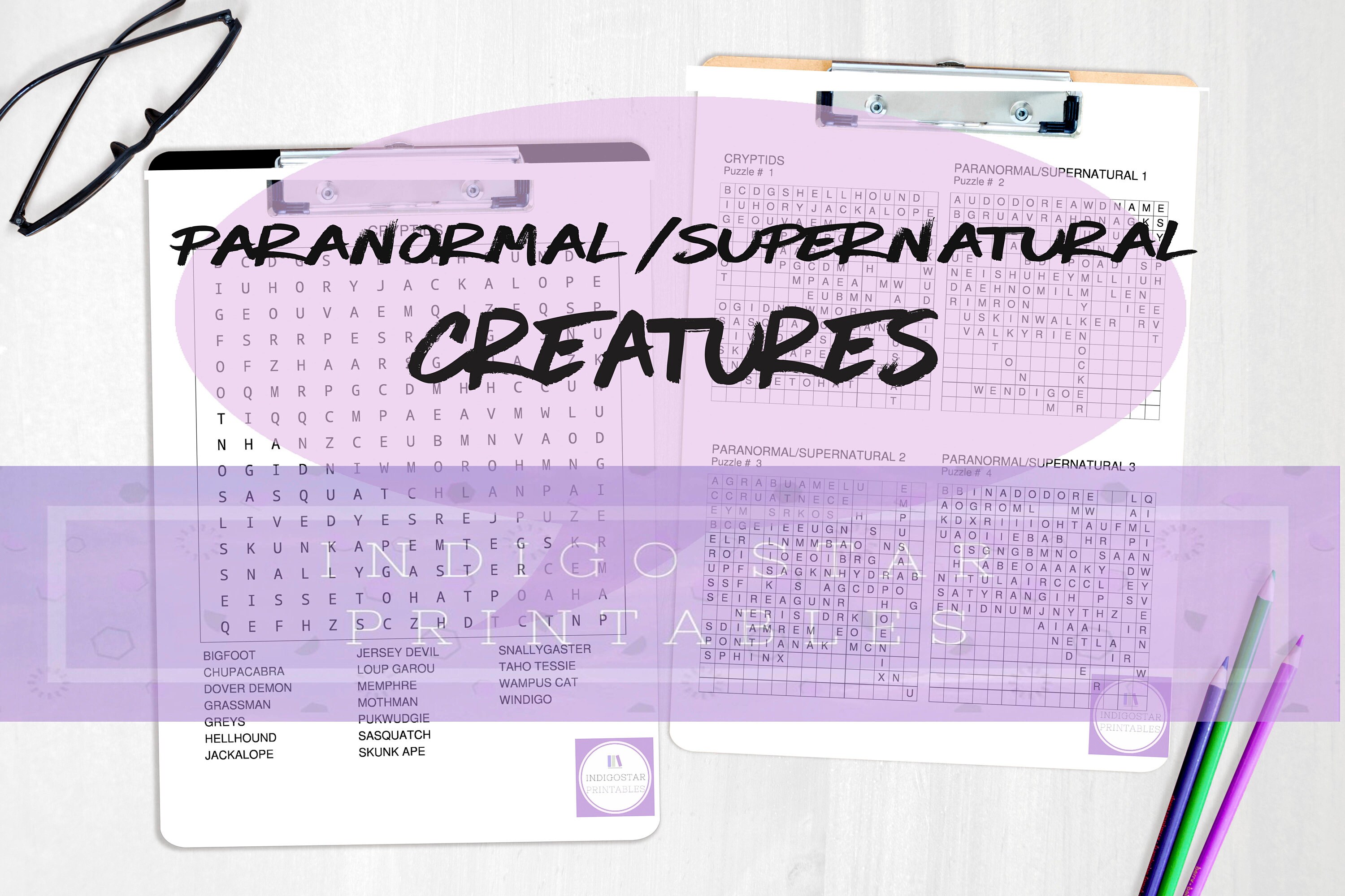 Paranormal Supernatural Creatures Word Search Puzzle Etsy