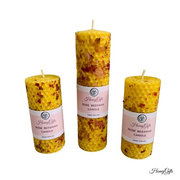 100% Pure beeswax candles with rose petals , herbal candles , Rose Aromatherapy Beeswax Candle , Hand rolled beeswax candles