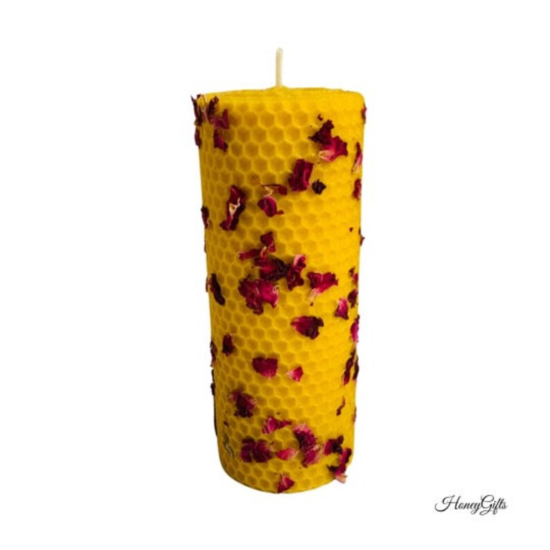 100% Pure bijenwaskaarsen met rozenblaadjes, kruidenkaarsen, Rose Aromatherapie Bijenwaskaars, Handgerolde bijenwaskaarsen afbeelding 7