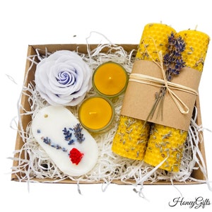 Amazing gift set, Lavender gift set, Mother&#39;s Day , Natural Beeswax Candle , Scented Candle, Soap Rose