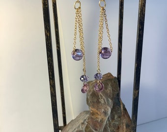 Boucles D'Oreilles Perles Pendantes Violettes - Bijoux Fantaisie Légers Pour Soirée - 3