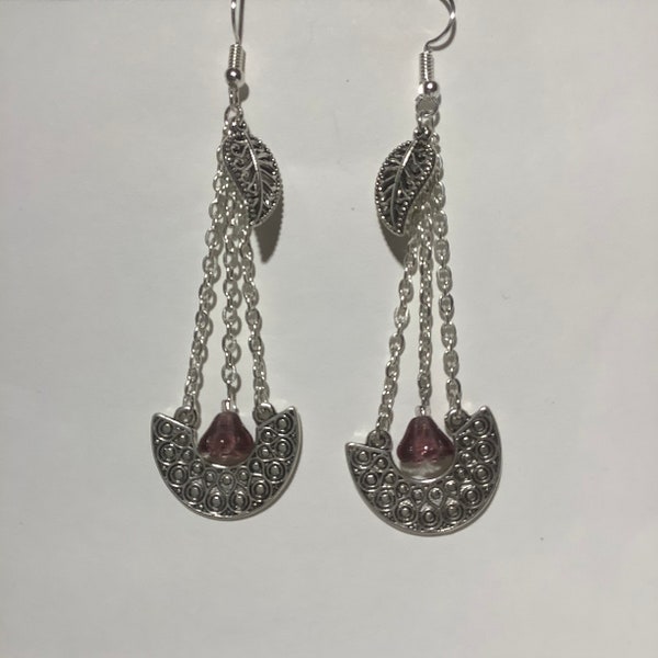 Boucles d’oreilles longues perle verre tchèque corolle