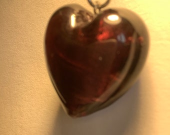 Murano heart hanging necklace and Bordeaux leather cord