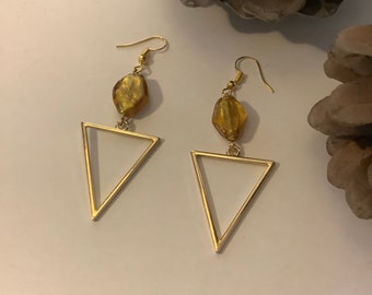 Geometric earrings, gilded and Gold Murano glass