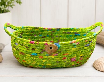 Handmade Coiled Rope Basket, Lime Green Fabric Bowl, Entryway Catchall, Coffee Pod Holder