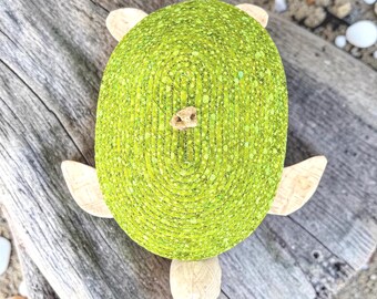 Handmade Sea Turtle Coiled Rope Basket with Lid, Coastal Coffee Pod Holder