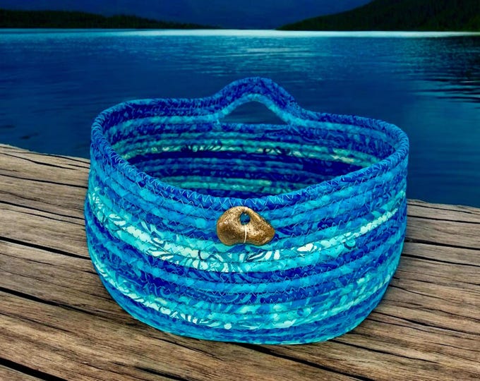 Handmade Blue Coiled Rope Basket: Natural Stone Accent, Home Decor - Etsy
