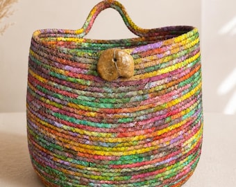 Large Tie Dye Coiled Rope Basket – Handmade Wall Basket Organizer - Entryway Catchall