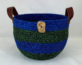 Black and Gold Coiled Fabric Basket Organizer Catchall Handmade by Me White Blue Green