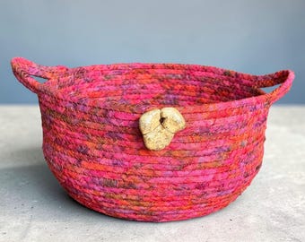 Coffee Pod Holder – Pink Colored Coiled Rope Basket for Coffee Station, Handmade Catchall