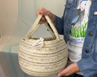 Large White Coiled Rope Basket, Fabric Basket, Handcrafted, Beach Theme, Ocean Vibe, Tropical Decor