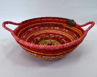 Small coiled rope basket, orange basket, fabric bowl, handmade, candy bowl, gift for her, Fall decor, Autumn