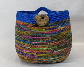 Tie-dye Coiled Rope Basket, Fabric Basket, Hanging Basket, Handcrafted, Gift for Her