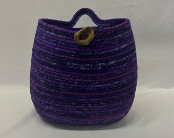 Purple Coiled Rope Basket, Fabric Basket, Hanging Basket, Storage, Handcrafted, Housewarming Gift