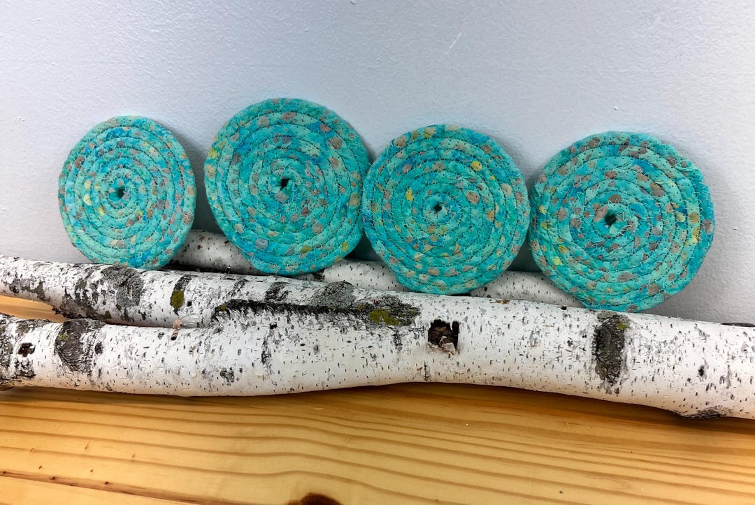 Coaster Set of 4 Handcrafted Coiled Rope Coasters, Greenish Blue ...