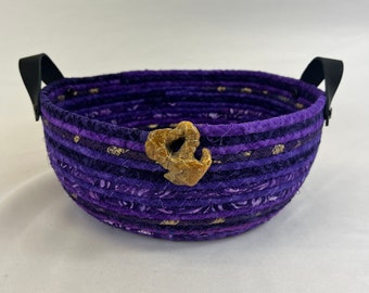 Purple Coiled Rope Basket, Fabric Bowl, Handcrafted, Basket with Handles, Housewarming Gift, Gift for Her