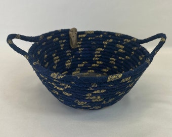 Small navy basket, coiled basket, rope bowl, handmade, gift basket