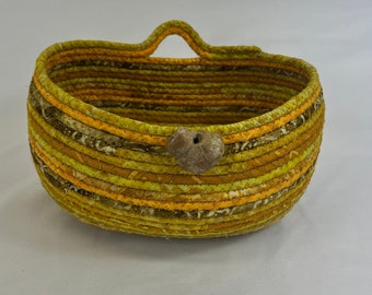 Yellow Coiled Rope Basket, Fabric Rope Bowl, Handcrafted, Hanging Basket, Housewarming Gift