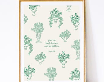 Floral Green and White Art Print: Victorian Inspired Home Decor (Digital Download)
