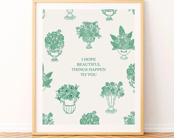Floral Garden Urn Print: Inspirational Quote, Elegant Wall Art (8x10 Digital Download)