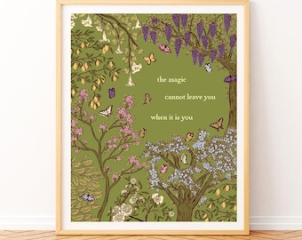 Botanical Butterfly Print | Whimsical Floral Quote Wall Art, Cottagecore Illustration