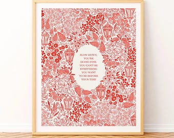 Red Floral Billy Joel Print: Vienna Lyrics, Vintage Wall Art (Digital Download)