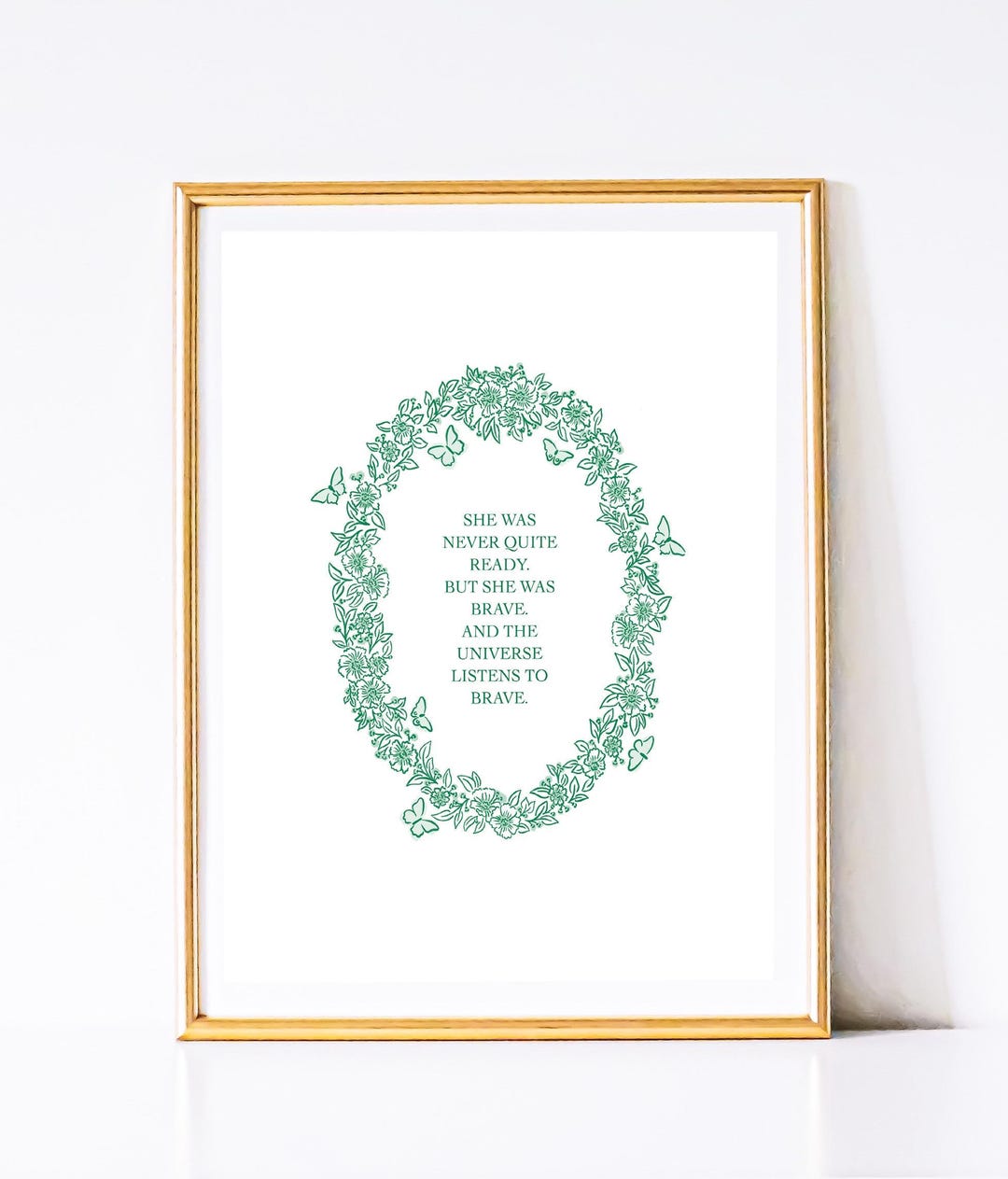 Inspirational Quote Art Print: Green Floral Wreath (digital Download ...