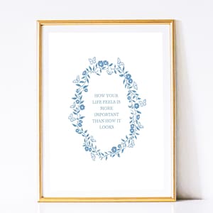 Blue Floral Wreath Art Print: Inspirational Quote (Digital Download)