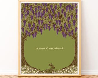 Floral Wisteria Deer Quote Print | Cottagecore Botanical Wall Art (Digital Download)