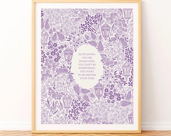 Purple Floral 'Slow Down' Print: Vintage Botanical Wall Art (Digital Download)