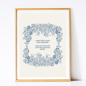 Blue Floral Art Print: Uplifting Quote, Victorian Design (Digital Download)