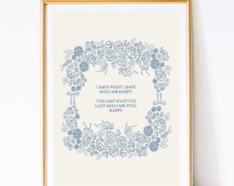Blue Floral Art Print: Uplifting Quote, Victorian Design (Digital Download)