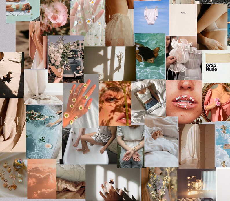100 pcs photo collage kit beige aesthetic tezza collage kit Etsy