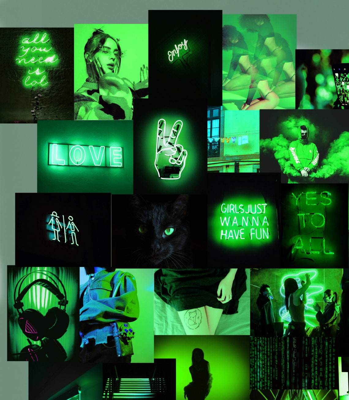 Printable collage kit wall decor collage kit green blue | Etsy