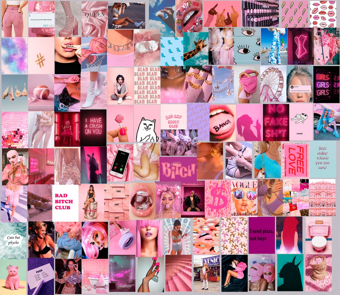 100 pcs collage kit wall decor tezza collage kit pink photo | Etsy