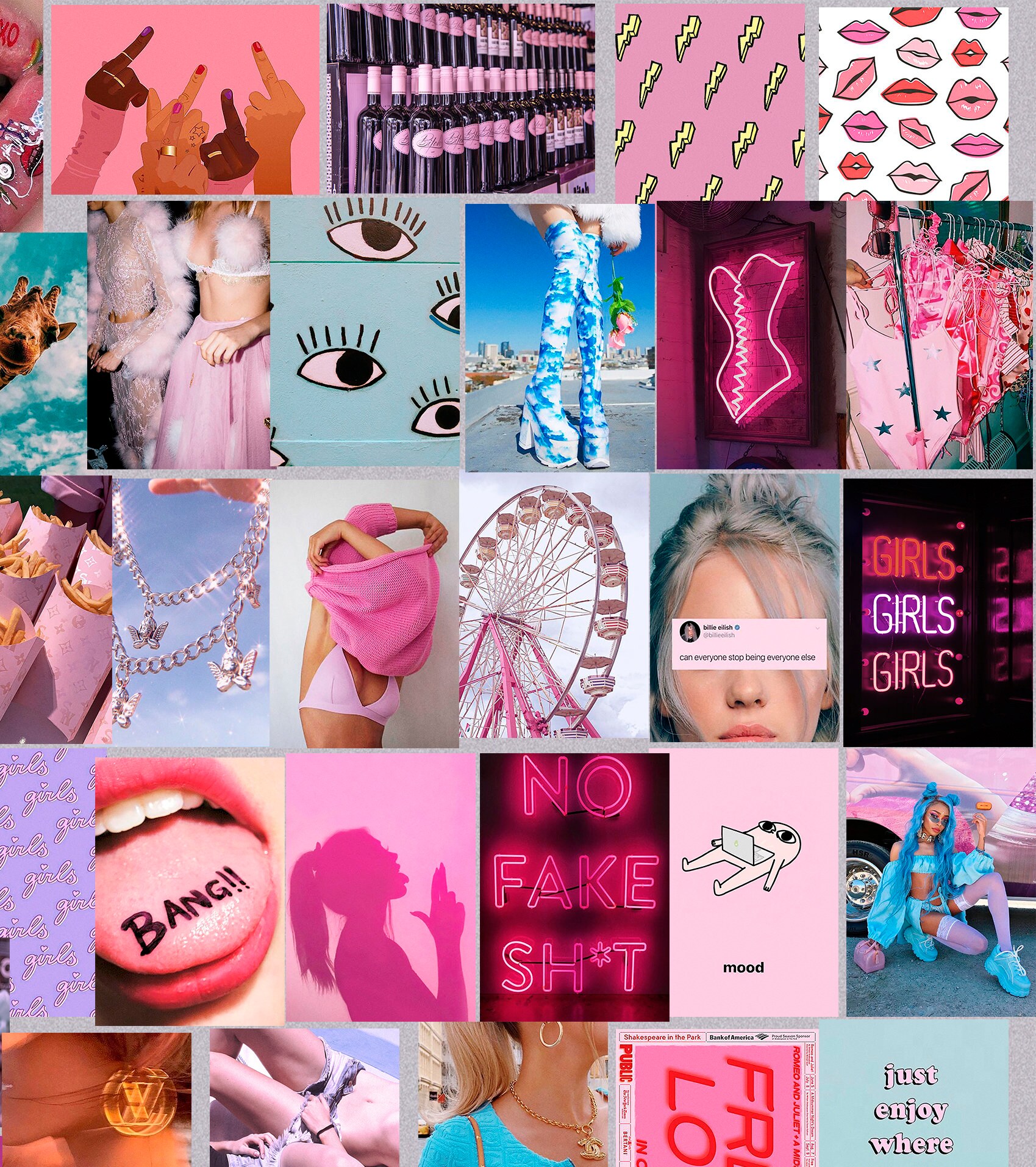 100 pcs collage kit wall decor tezza collage kit pink photo | Etsy