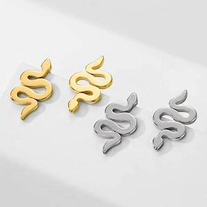 Snake Earring, Cobra Stainless Steel Gold Minimalist Earring, Evil Serpent Viper Python Boa Jewelry, Trendy Serpentine Gift for Animal Lover