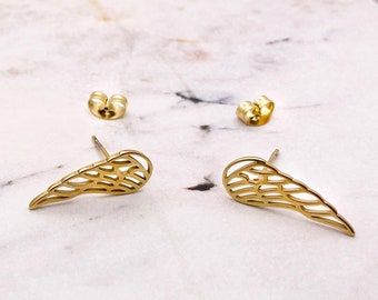 Angel Wing Stud Earrings, Stainless Steel Jewelry, Guardian Angel Winged Jewelry, Spiritual Religious Christian Jewelry, Gift for Her Women