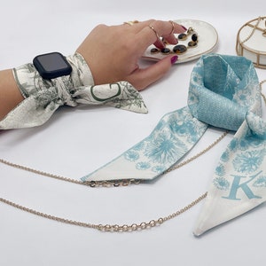 Personalized Name Initial Alphabet Wrap Scarf Band for Apple Watch, Print Ribbon Scarves. Series 3 4 5 6 7 8 9 38mm 40mm 41mm 42mm 44mm 45mm
