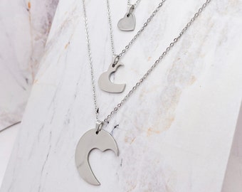 Set of 3 Heart Nesting Necklace, Family Trio Matching Necklace, Best Friend Triad Stainless Steel Necklace, Grandma Mother Daughter Matching