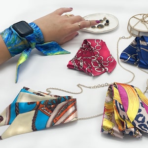 Wrap Scarf Apple Watch Wrist Band, Printed Long Ribbon Scarves, Bag Bow Tie, Headband. Series 3 4 5 6 7 8 9, 38mm 40mm 41mm 42mm 44mm 45mm