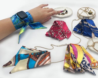 Wrap Scarf Apple Watch Wrist Band, Printed Long Ribbon Scarves, Bag Bow Tie, Headband. Series 3 4 5 6 7 8 9, 38mm 40mm 41mm 42mm 44mm 45mm