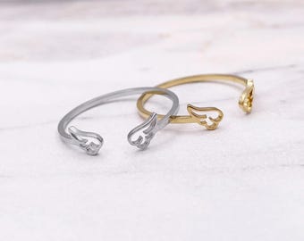 Angel Wings Adjustable Stainless Steel Ring, Fairy Guardian Angel Winged Jewelry, Spiritual Religious Christian Jewelry, Gift for Her Women