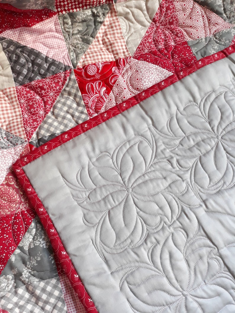 Red Quilt Queen Patchwork Blanket Rustic Gray Blanket Etsy