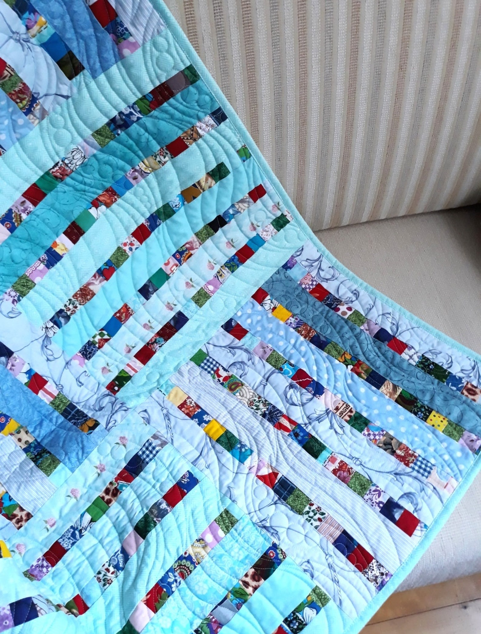 Teal Patchwork Cotton Quilt for Sale Twin Size Quilt Etsy
