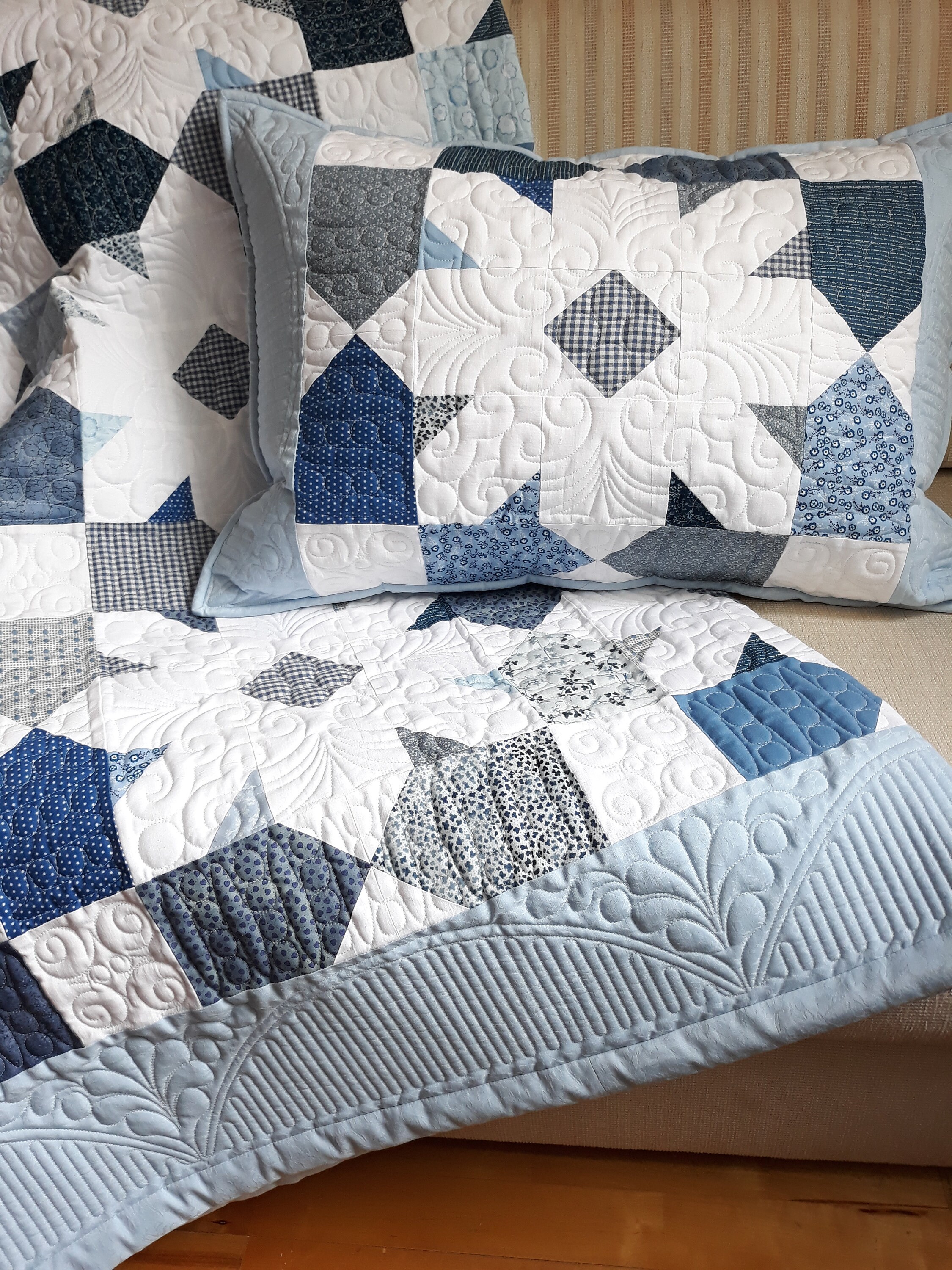 Blue quilt king quilted bed set bedspread and two Etsy