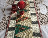 Quilted patchwork Christmas table runner, Runner with Christmas trees, Quilted runner on the bed, Christmas tree, Handmade runner