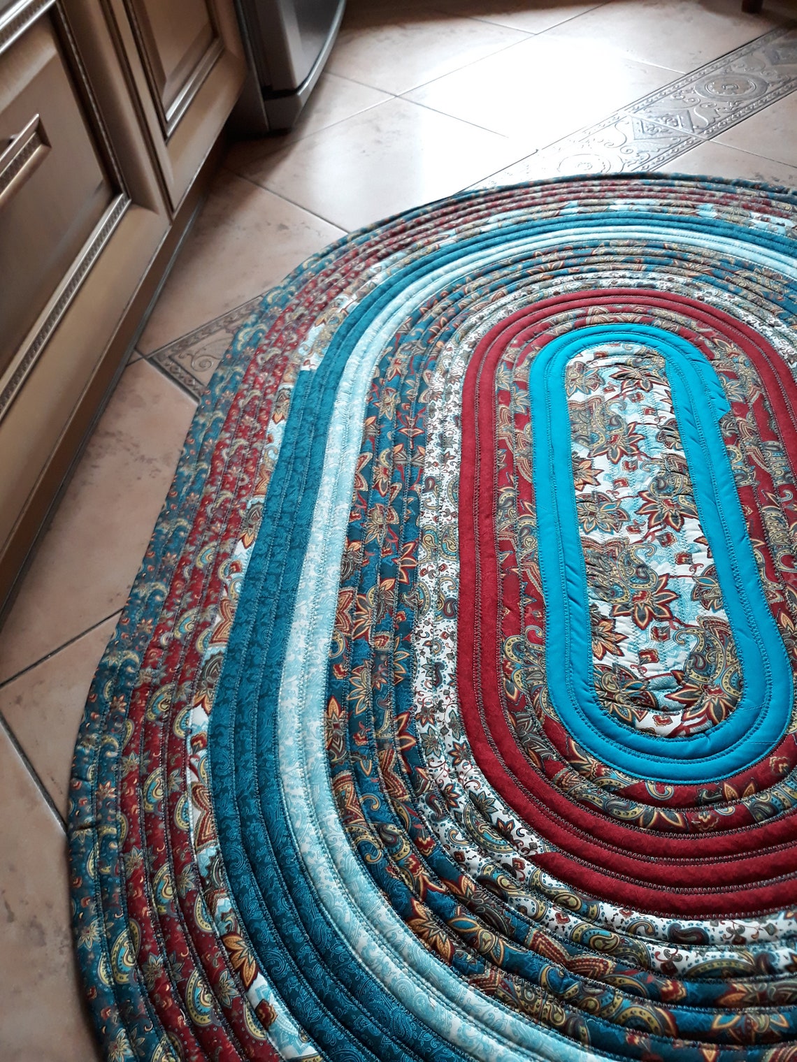 Jelly roll rug teal rag rug red oval kitchen rag rug Etsy
