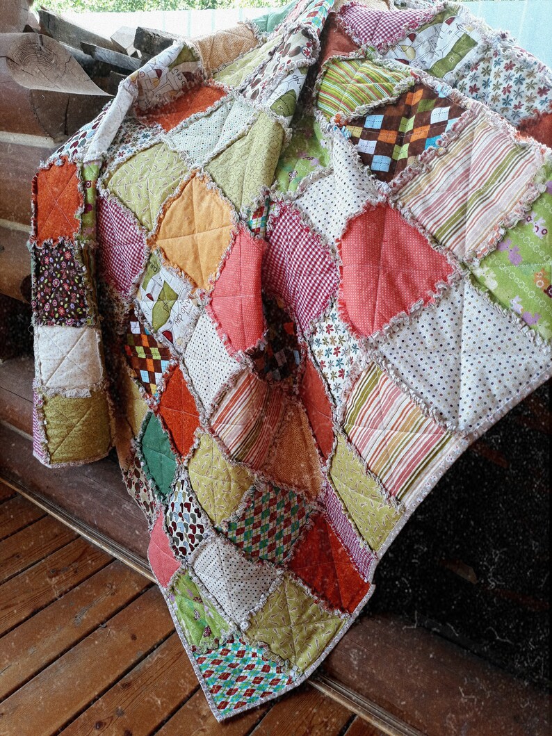 Rag Quilt Throw Patchwork Quilt Twin Baby Quilt Picnic Rag Etsy