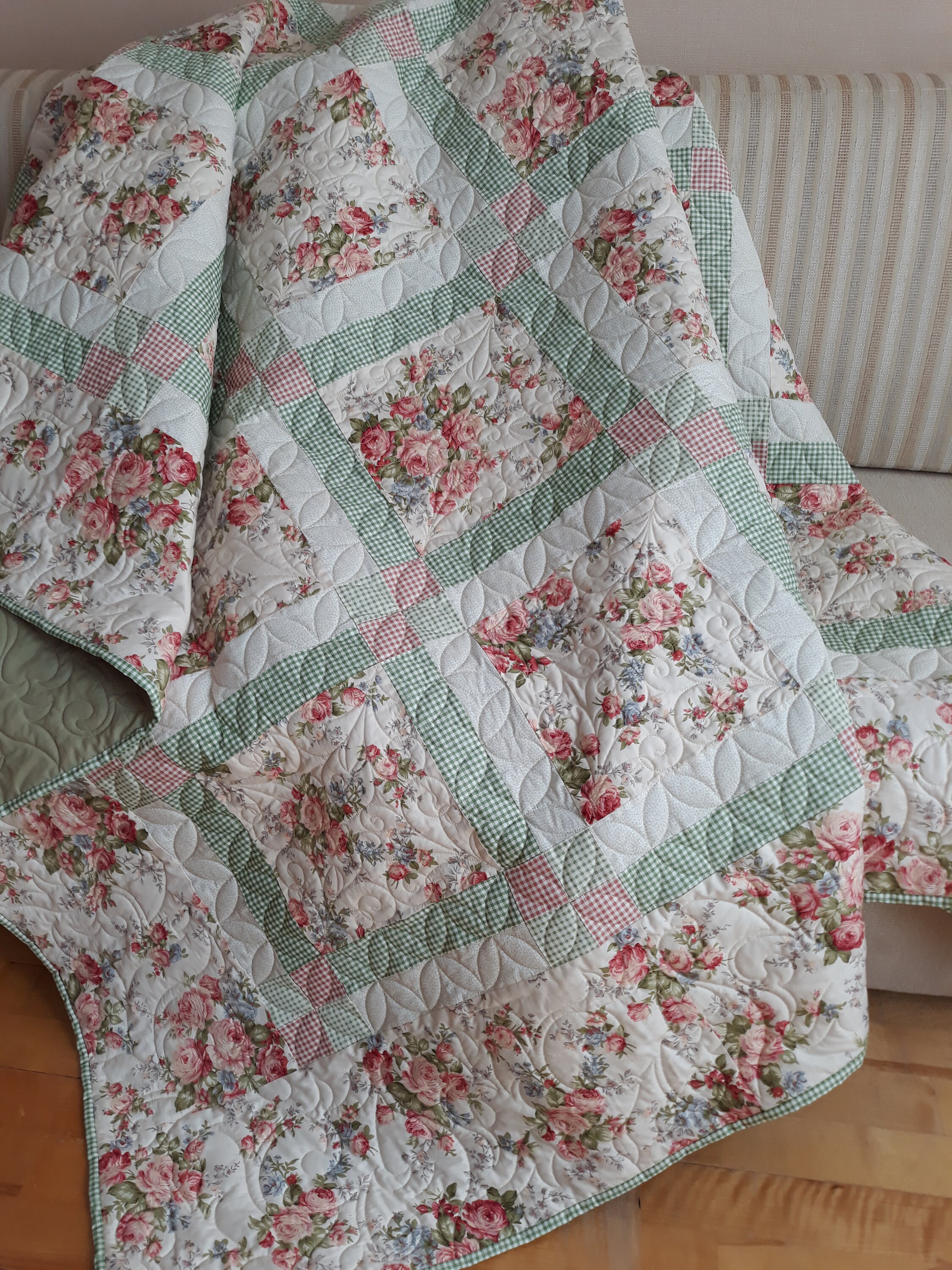 Handmade patchwork quilt in the style of shabby chic. King Etsy